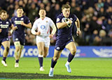 Huw Jones scores a try for Scotland v England during 2026 Six Nations
