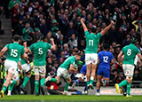 Ireland celebrate Garry Ringrose try against France in 2023 Six Nations
