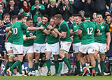 Ireland celebrate Sean Cronin's bonus point clinching try against Scotland