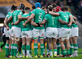 Ireland players in huddle before match against England in 2024 Six Nations