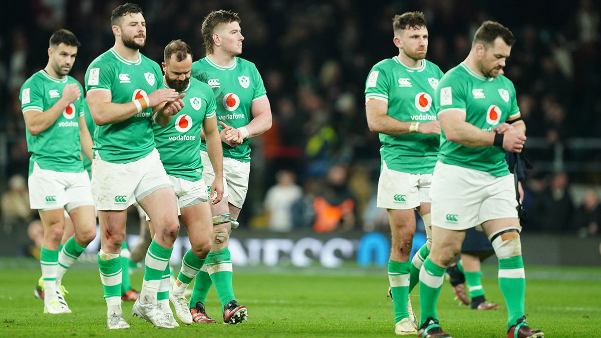 Ireland players look dejected after loss to England in 2024 Six Nations 