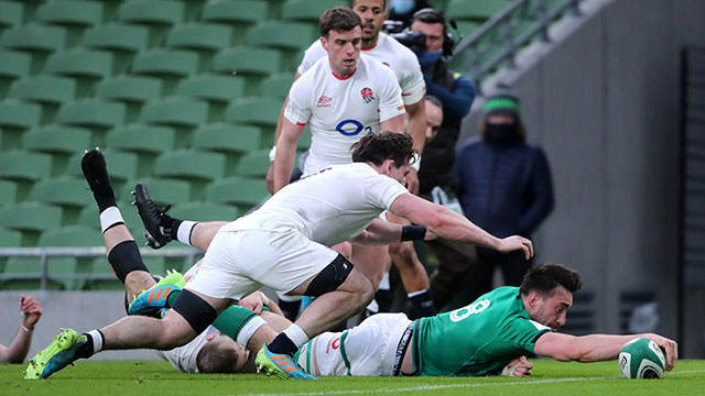 Jack Conan scores a try for Ireland v England during 2021 Six Nations