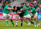 Jack Dempsey is tackled during Ireland v Scotland match at 2023 Rugby World Cup