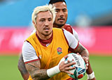 Jack Nowell warms up at the England v Argentina 2019 World Cup game