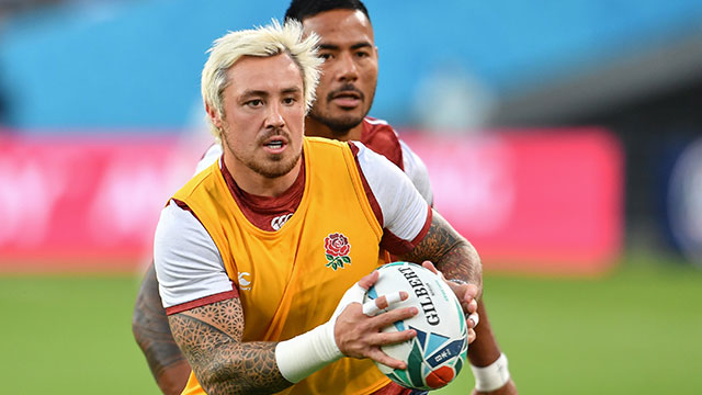 Jack Nowell warms up at the England v Argentina 2019 World Cup game