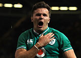 Jacob Stockade celebrates scoring for Ireland against Wales in a 2019 friendly