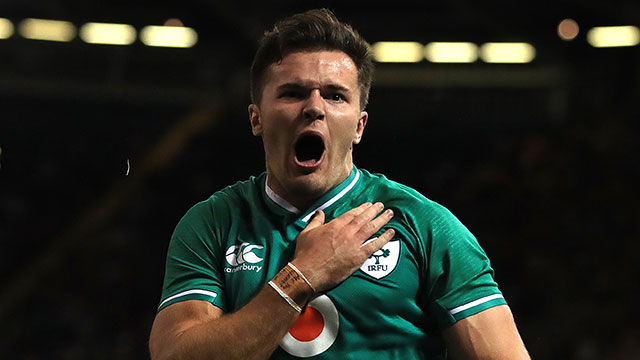 Jacob Stockade celebrates scoring for Ireland against Wales in a 2019 friendly