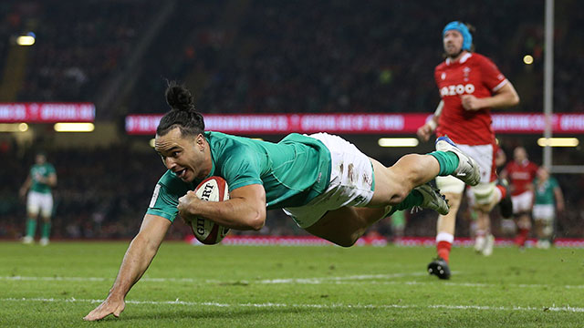 James Lowe scores Irelands third try against Wales in 2023 Six Nations