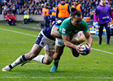 James Lowe scores a try for Ireland against Scotland in 2023 Six Nations