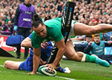 James Lowe scores a try for Ireland v France during 2023 Six Nations