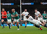 Jamison Gibson-Park in action for Ireland v England at Aviva Stadium in Dublin during 2025 Six Nations