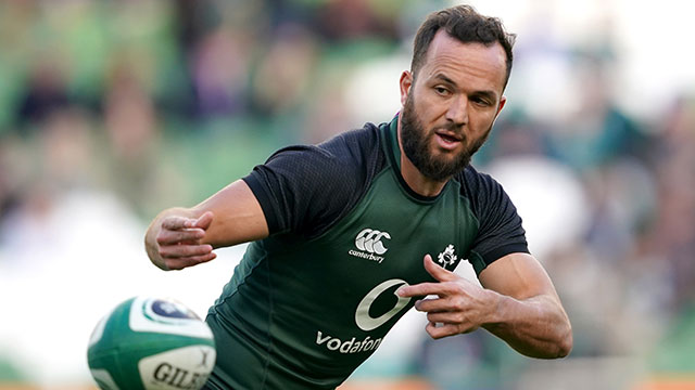 Jamison Gibson-Park warming up for Ireland during 2022 Six Nations