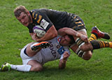 Joe Launchbury in action for Wasps during the Challenge Cup clash with Bourdeau Begles