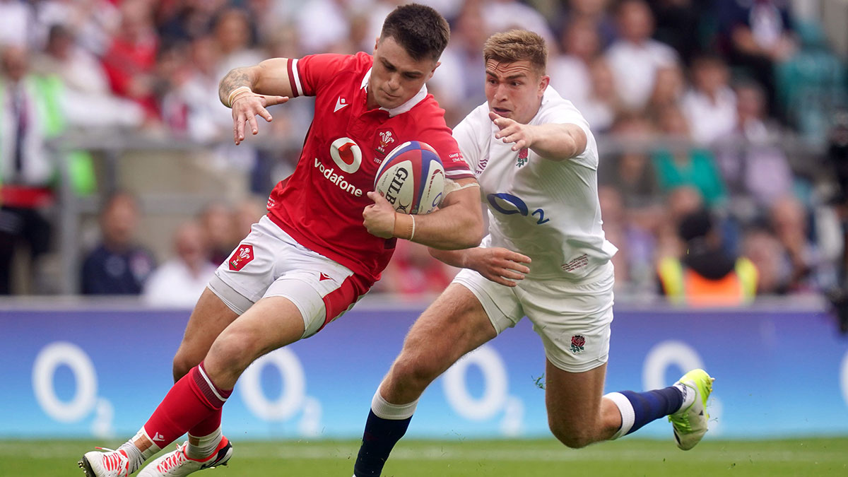 Joe Roberts in action for Wales against England during 2023 Summer Internationals