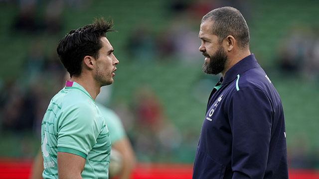Joey Carbery and Andy Farrell at Ireland v Fiji match during 2022 Autumn Internationals