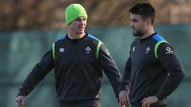 Johnny Sexton and Connor Murray during Ireland training session
