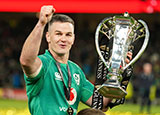 Johnny Sexton holds the trophy after Irelands Grand Slam victory over England in 2023 Six Nations