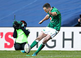 Johnny Sexton kicks a penalty for Ireland against Scotland during 2021 Six Nations