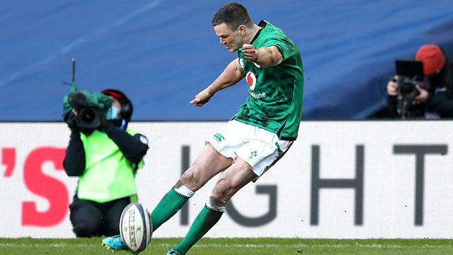 Johnny Sexton kicks a penalty for Ireland against Scotland during 2021 Six Nations