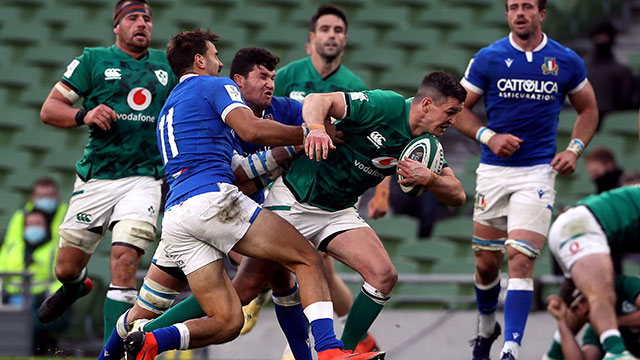 Johnny Sexton scores a try for Ireland v Italy in 2020 Six Nations