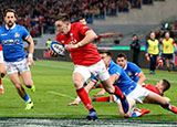 Josh Adams scores Wales' first try against Italy in 2019 Six Nations