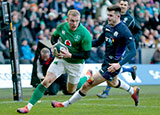 Keith Earls scores Ireland's third try against Scotland in 2019 Six Nations