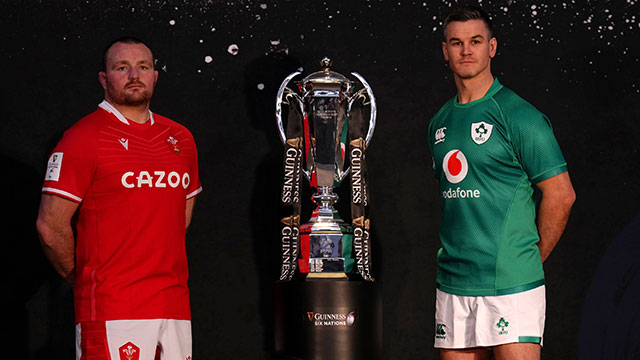 Ken Owens and Johnny Sexton pose with 2023 Six Nations trophy