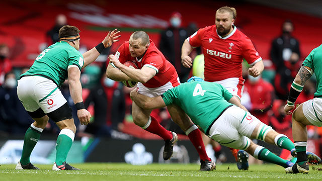 Ken Owens is tackled by Tadhg Beirne during Ireland v Wales match in 2021 Six Nations