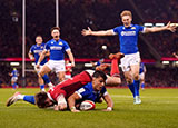 Lorenzo Pani scores a try for Italy against Wales during 2024 Six Nations