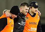 Luke Cowan-Dickie is helped off injured during Exeter v Northampton match