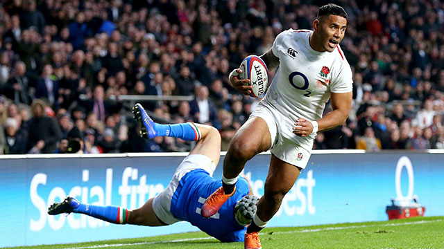 Manu Tuilagi scores England's fifth try against Italy in 2019 Six Nations
