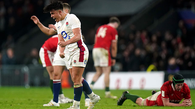 Marcus Smith celebrates victory for England v Wales in 2022 Six Nations