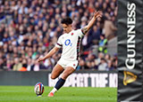 Marcus Smith kicks a conversion for England against Scotland during 2025 Six Nations