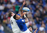 Max Malins and Montanna Ioan in action during Italy v England match in 2022 Six Nations