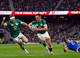 Michael Lowry runs in to score a try for Ireland v Italy in 2022 Six Nations