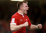 Nick Tompkins celebrates scoring a try for Wales v Italy in 2020 Six Nations