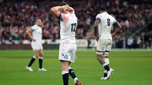 Owen Farrell looks dejected following England's defeat to France in Six Nations