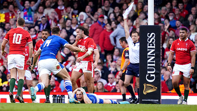 Paolo Garbisi celebrates Italy victory over Wales in 2022 Six Nations