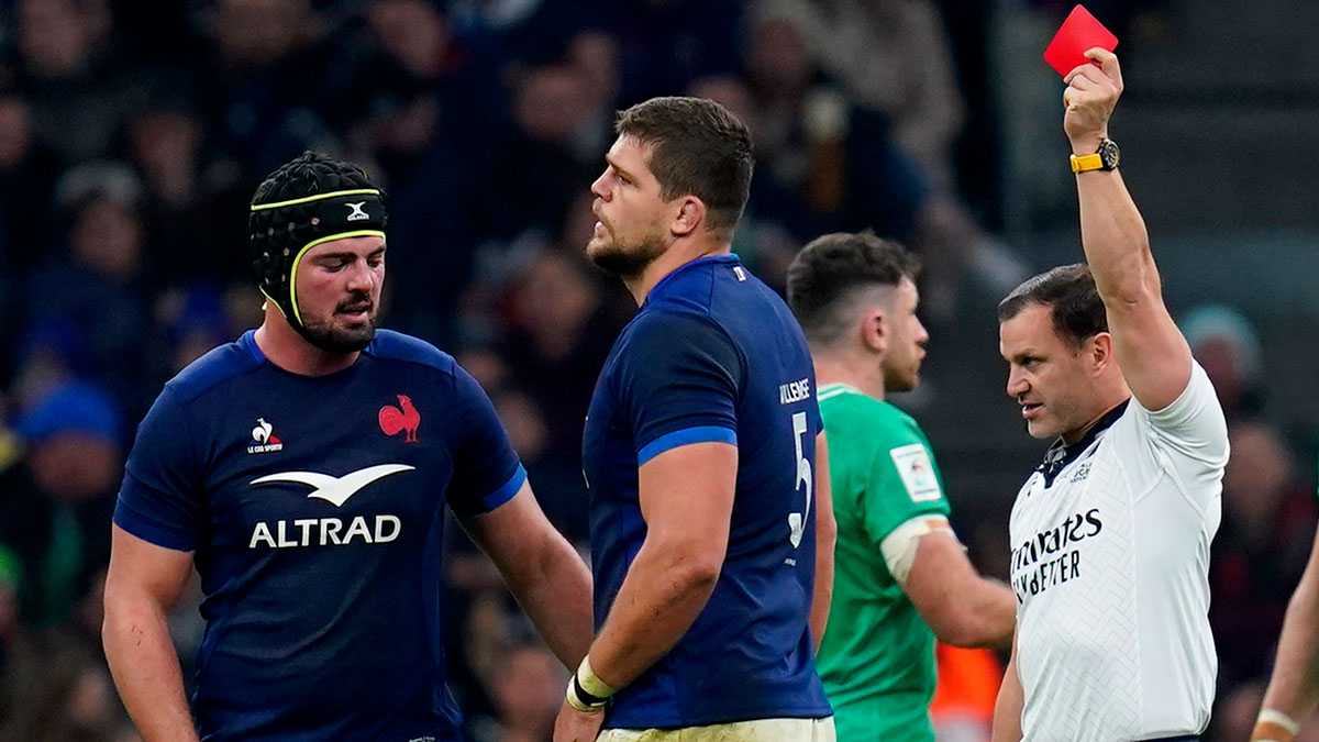 Paul Willemse receives a red card in France v Ireland match