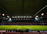 Principality Stadium with roof closed during team run before Wales v Scotland match in 2024 Six Nations