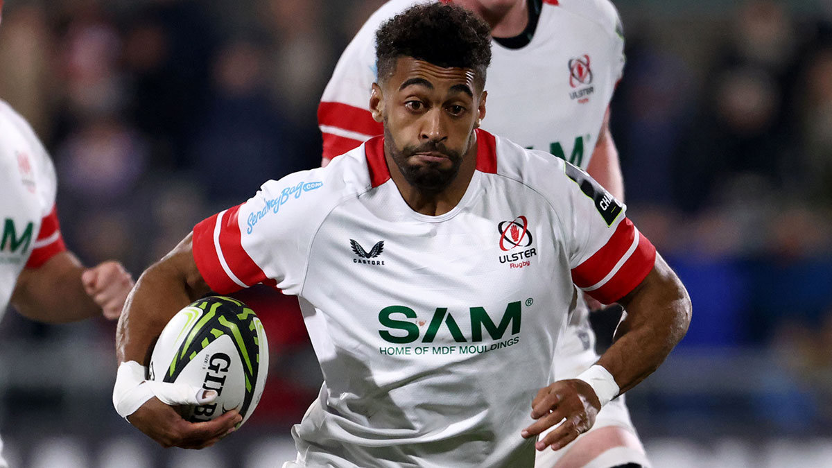 Robert Baloucoune in action for Ulster vs Racing 92 in December 2025