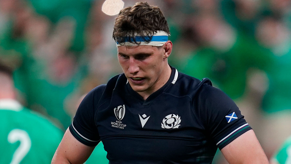 Rory Darge in action for Scotland against Ireland at 2023 Rugby World Cup