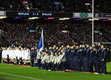 Scotland and England line up before match during 2020 Six Nations