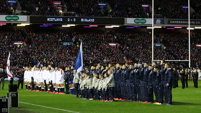 Scotland and England line up before match during 2020 Six Nations