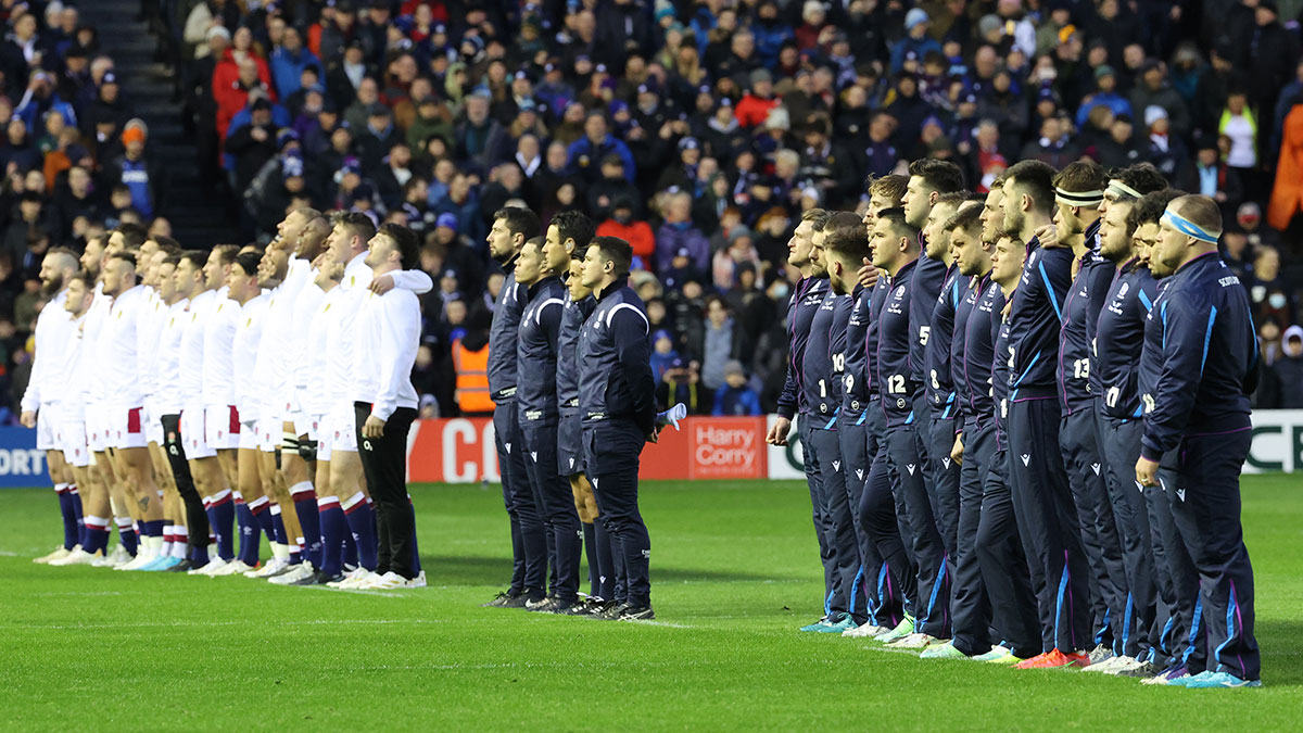 Scotland and England players lineup before match in 2022 Six Nations