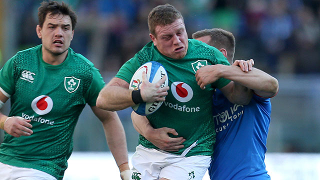 Sean Cronin is tackled during the Italy v Ireland match in 2019 Six Nations