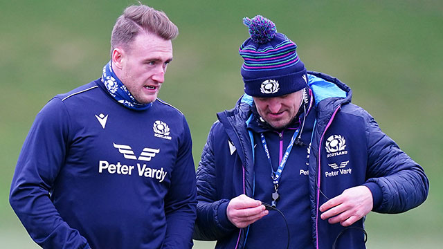 Stuart Hogg and Gregor Townsend at a Scotland training session
