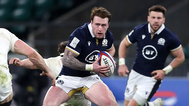 Stuart Hogg in action for Scotland against England during 2021 Six Nations