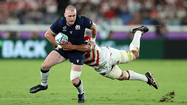 Stuart Hogg in action for Scotland against Japan at 2019 Rugby World Cup