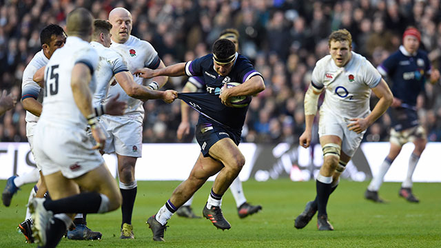 Stuart McInally in action for Scotland v England in 2018 Six Nations